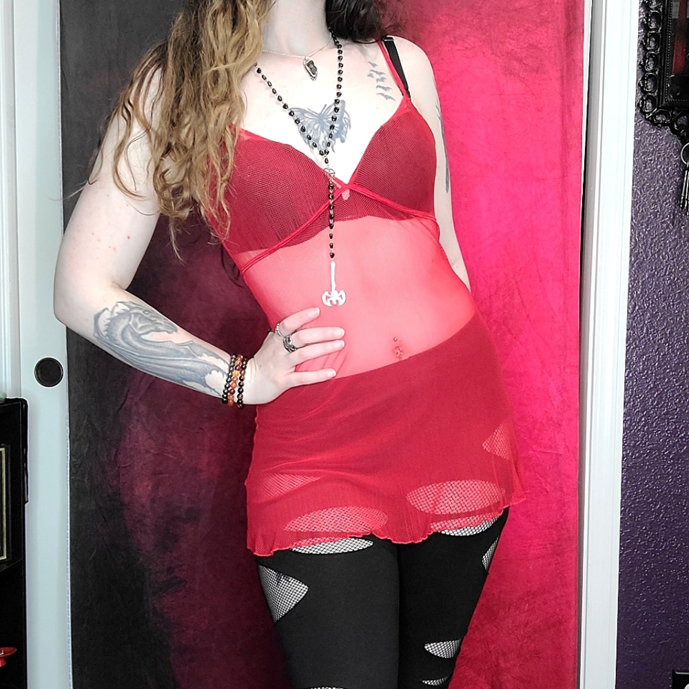 Red Mesh/Fishnet Tank Top